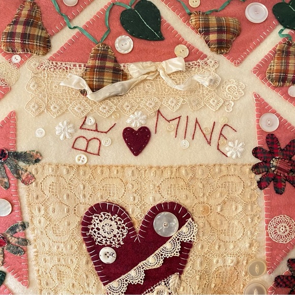 Handcrafted Felt Valentine “Be Mine” Wall Hanging Banner Romantic Lace Appliqué - Picture 2 of 15